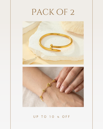 Minimalist Nail Bangle & Delicate Rose Charm Chain Set