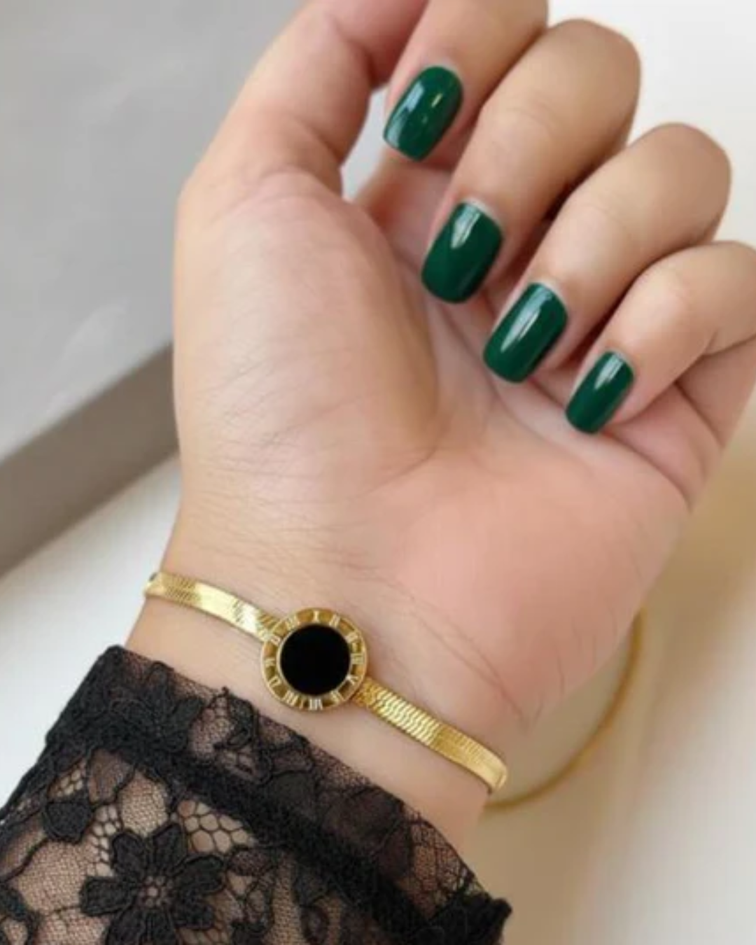 Roman Numeral Black Dial Bracelet & Olive Branch Laurel Leaf Bangle Set