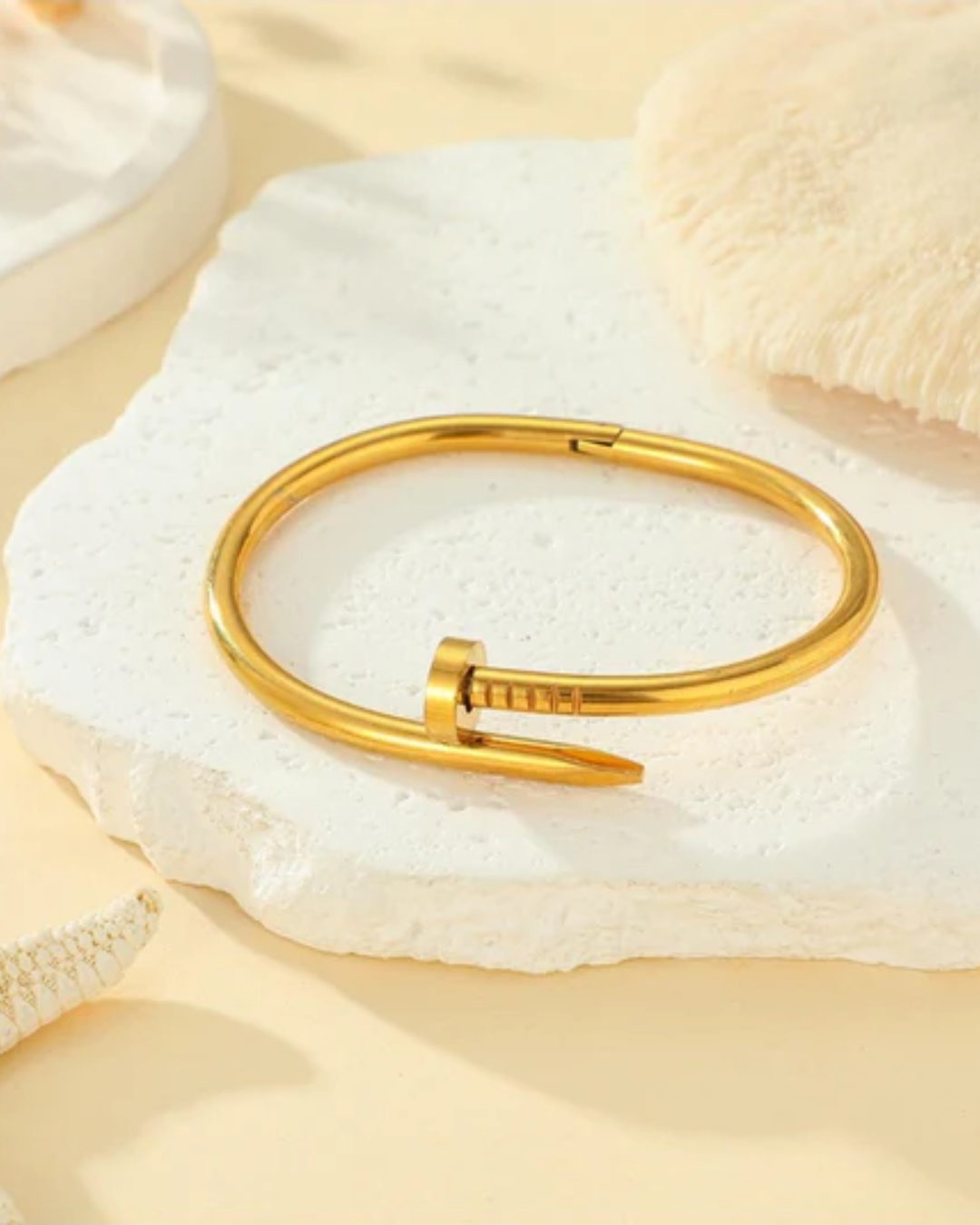 Minimalist Nail Bangle & Delicate Rose Charm Chain Set