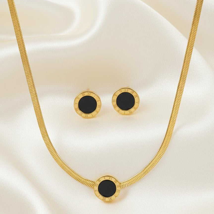 Roman Numeral Dial Neckless and Earstuds