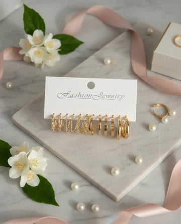 Golden Hoop Earring Set of 6